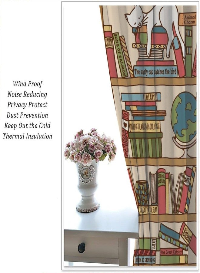 YCness Bookshelf Curtains Cartoon Cat Boho Library Art Printed Window Drapes for Bedroom Living Room Kitchen Decor Fabric Set 2 Panel 42x45 Inch 30% Shading Rate - Image 4